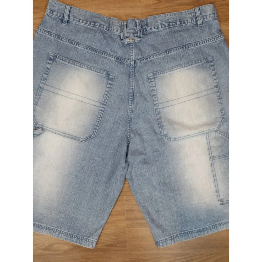 Vintage Mens Shorts Baggy Carpenter Jean 42 Shorts Blue Distressed Y2K Spellout